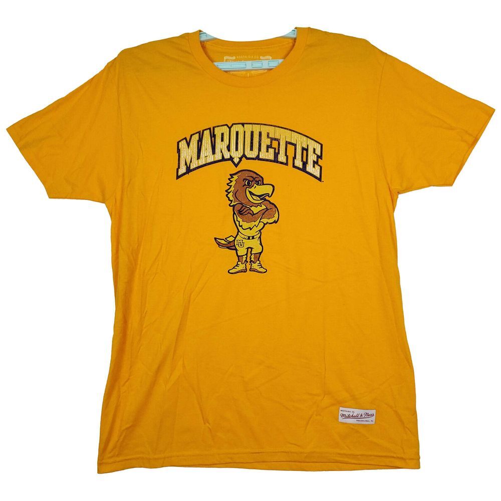 Marquette Golden Eagles‎ Mitchell & Ness NCAA Large Shirt Distressed Yellow New